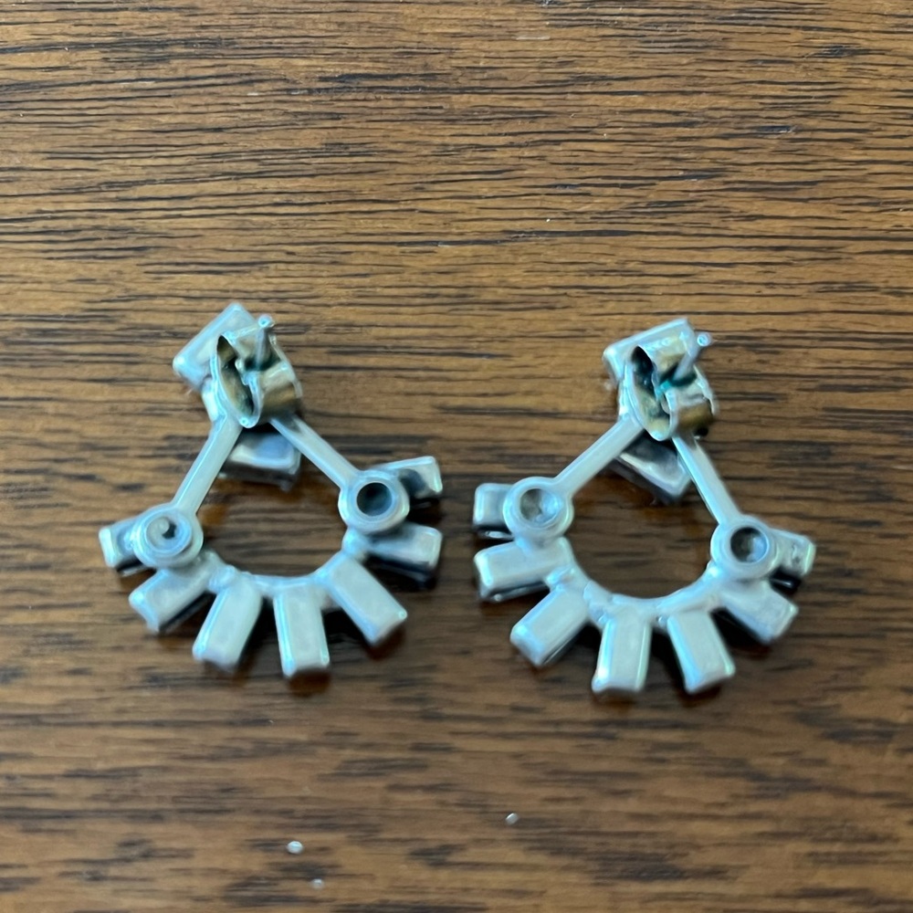 DANNIJO Swarovski Crystal Baguette Stud Earrings with Ear Jacket - Silver Tone - Picture 3 of 3
